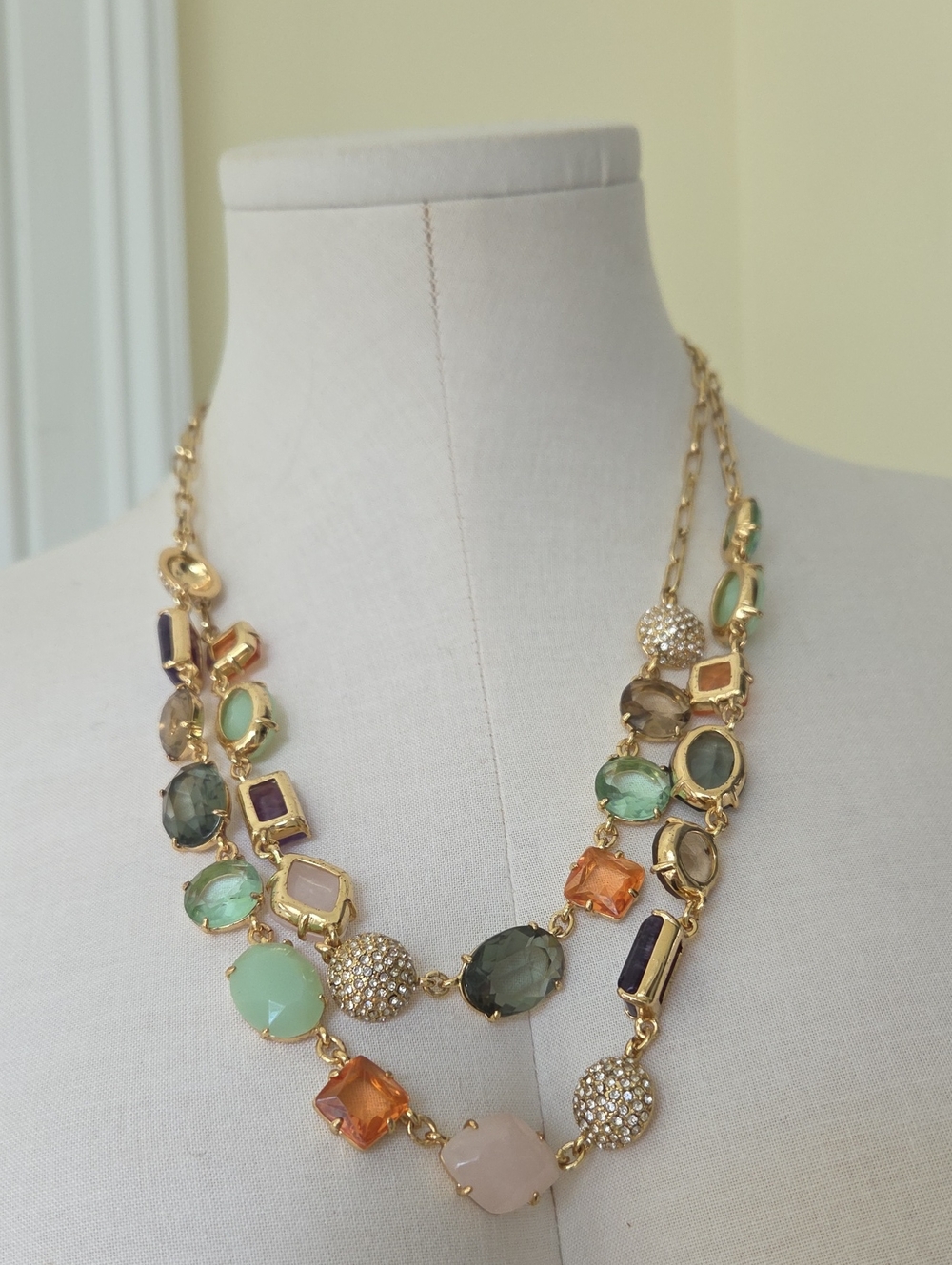 Talbots Gold Multi-Gem Necklace with Green, Mint, Orange, Purple Accents